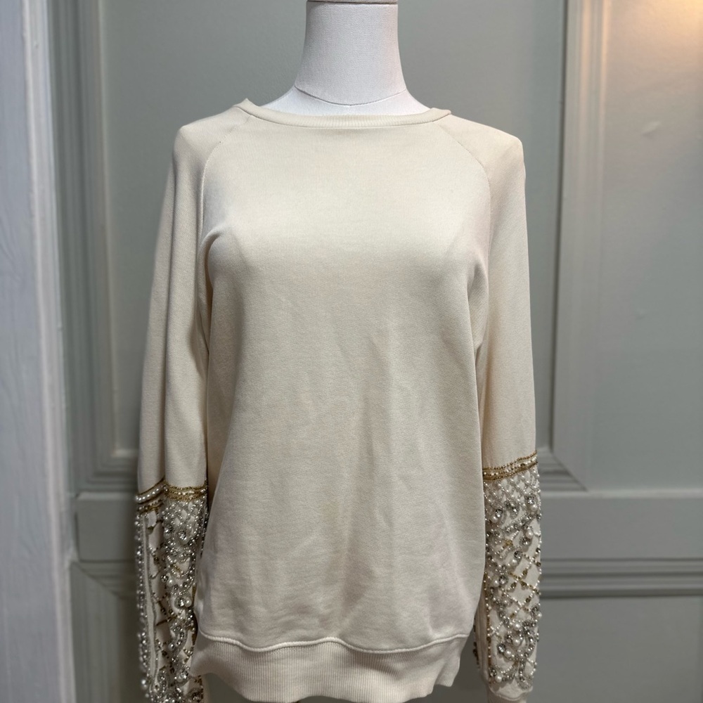 Zara Ivory Sweater with Pearl Embellished Sleeves